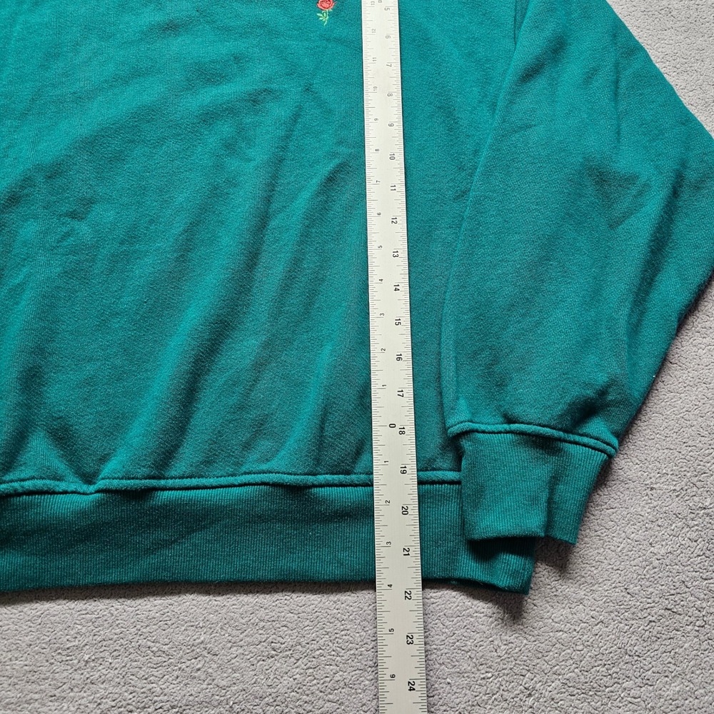 Victoria's Secret Rose Crewneck Sweatshirt Womens S Teal Green Fleece Pullover - Picture 2 of 10
